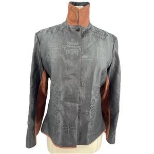 Sophie Hong Hand Dyed Silk Tailored Jacket Top Black Brown Size Medium